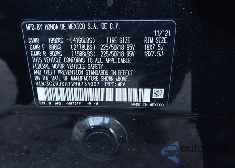 2022 Honda Hr-V Awd Sport z USA, uszkodzony, nr VIN 3CZRU6H12NM734097